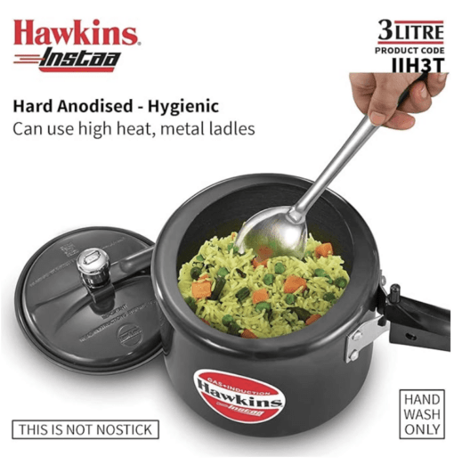 Hawkins 3 Litre Instaa Pressure Cooker, Induction Inner Lid Cooker, Tall Body Hard Anodised Cooker, Best Black Cooker, Black (Iih3T), 3 Liter - Image 2